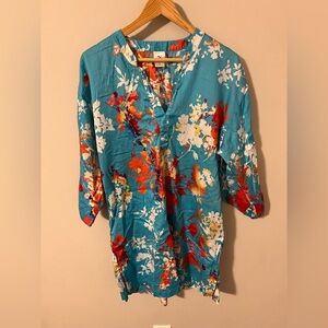 N Natori Caftan Blue Floral Lounge Tunic Dress Size Medium